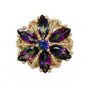 A3002 14K SLIDE WITH MARQUISE MYSTIC FIRE IN A FLOWER DESIGN 